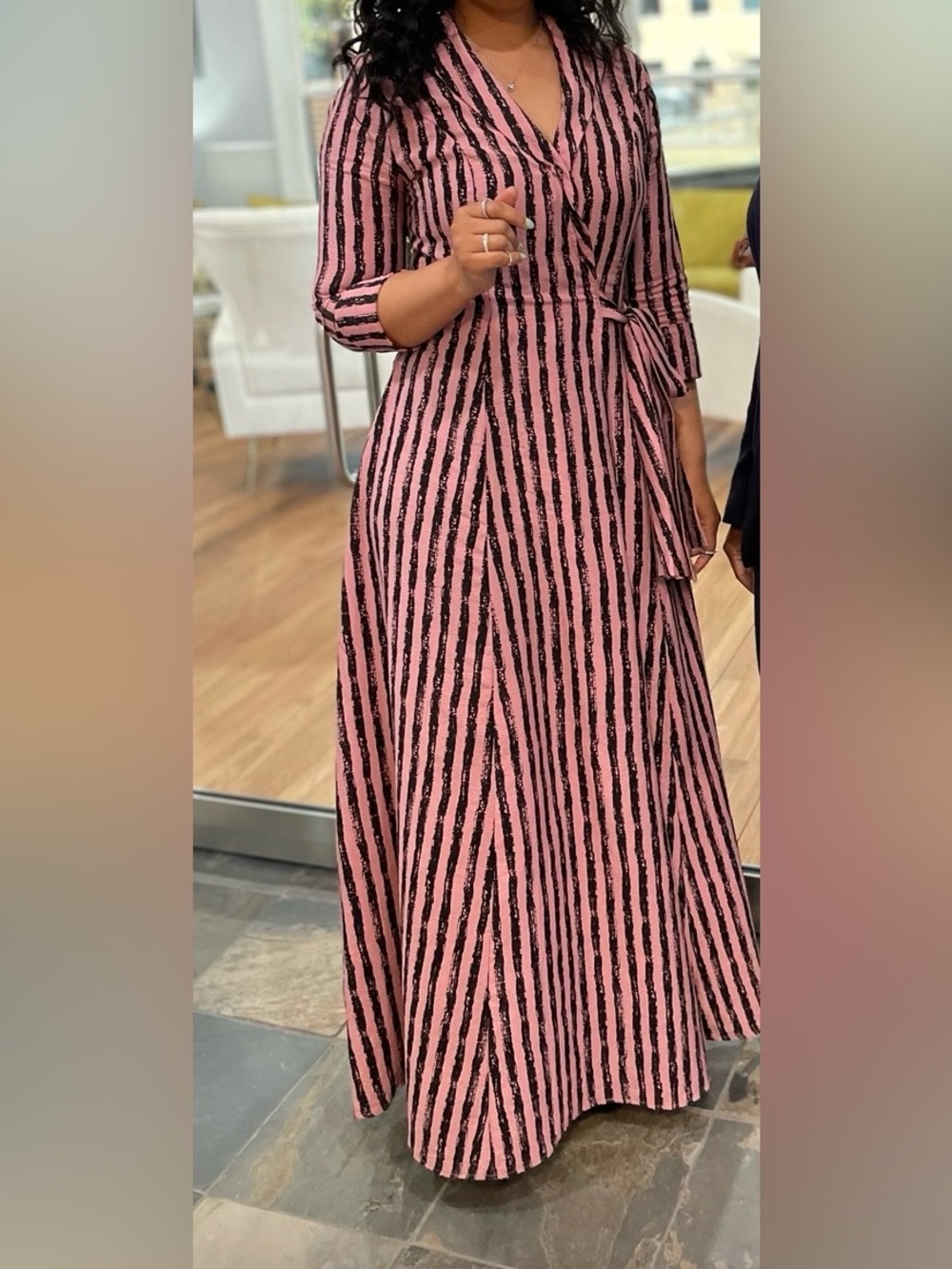 Striped Pink Wrap Maxi Skirt — Elegant Full-Length Wrap